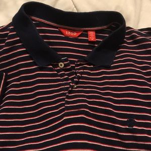 Mens XL IZOD polo shirt navy red white striped